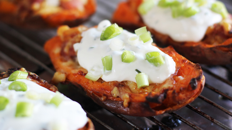 Calories in Cheese & bacon sweet potato skins